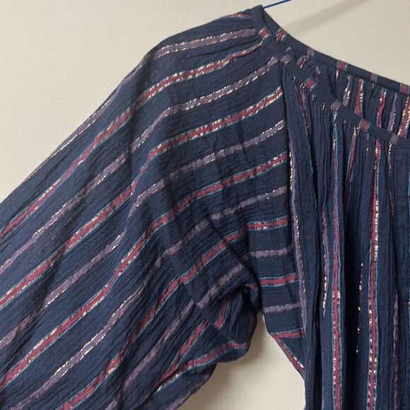 🎀Mes desmoiselles Paris women’s S blue metallic long sleeve crop cotton blouse - Picture 5 of 8